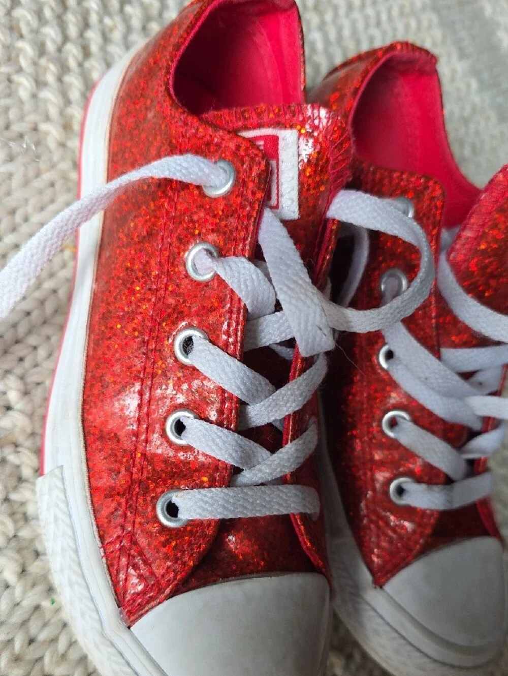 Converse Kids Red Glitter Low Top Sneakers with White Laces